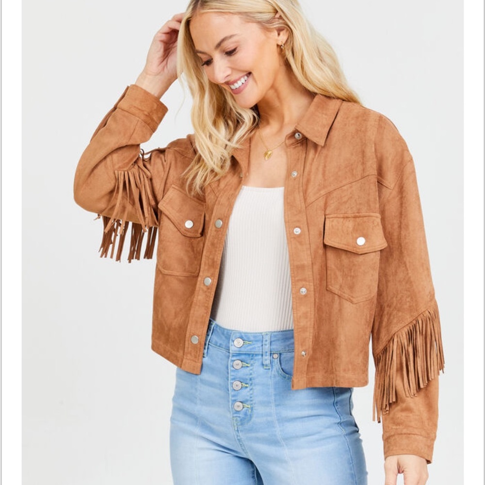Mystree Fringe back faux suede Shacket- NWT - Picture 1 of 11